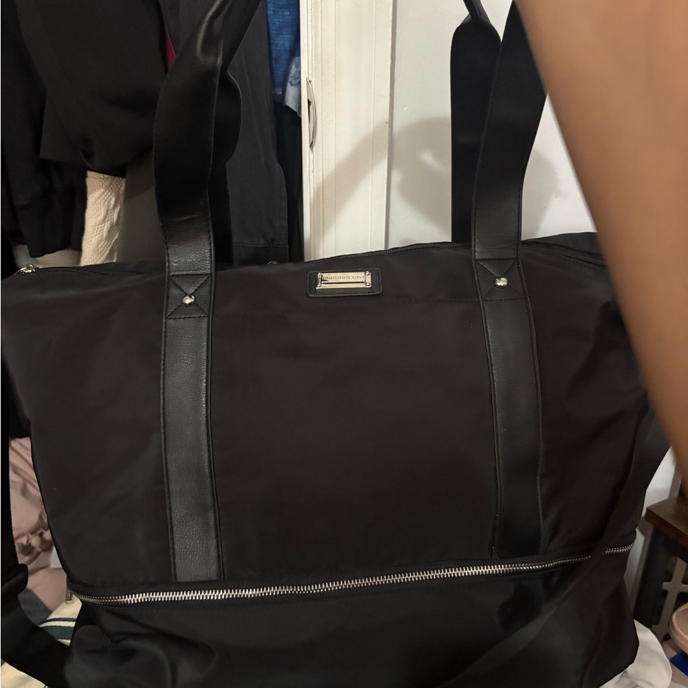 Madden Girl Black Travel Tote with Leather Accents